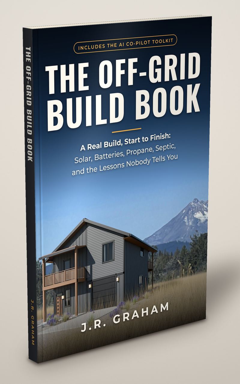 Paperback mockup of The Off-Grid Build Book by J.R. Graham